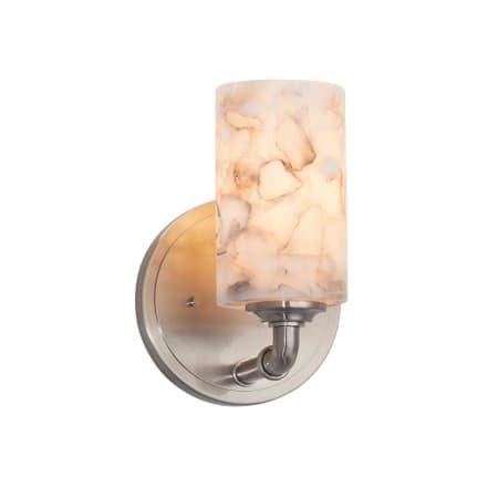 Justice Design Group Bronx Single Light 8" Tall Wall Sconce with Cylindrical Shaved Alabaster Shade Brushed Nickel