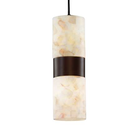 Justice Design Group Alabaster Rocks 4" Cylinder with Flat Rim Pendant Dark Bronze