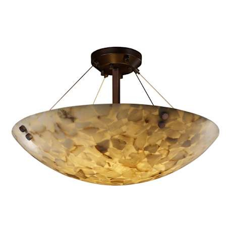 Justice Design Group Alabaster Rocks 27" Round Bowl LED Semi Flush Mount Ceiling Fixture Dark Bronze