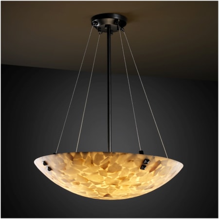 Justice Design Group Alabaster Rocks! 27" Wide Integrated 3000K LED Pendant with Shaved Alabaster Rocks Resin Shade Matte Black