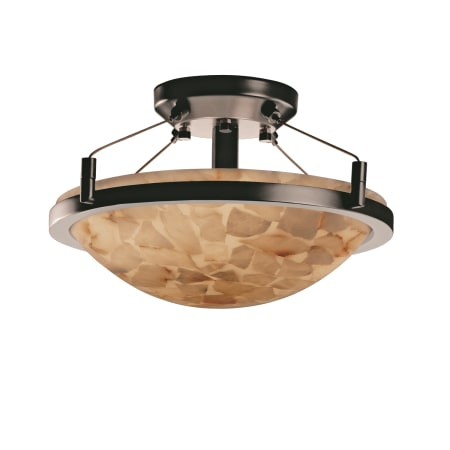 Justice Design Group Alabaster Rocks 13.75" Round Bowl Semi Flush Mount Ceiling Fixture Brushed Nickel
