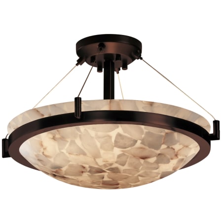 Justice Design Group Alabaster Rocks! 21" Wide Integrated 3000K LED Semi-Flush Bowl Ceiling Fixture with Shaved Alabaster Rocks Resin Shade Dark Bronze