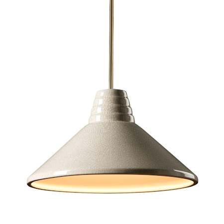 Justice Design Group Radiance 15" Wide LED Pendant with White Crackled Ceramic Shade Antique Brass
