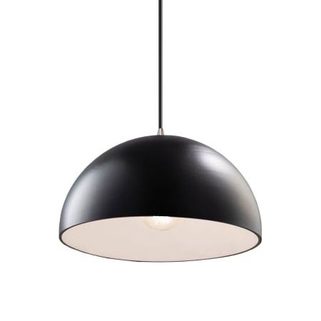Justice Design Group Radiance 13" Wide Pendant with a Ceramic Carbon Matte Black Shade Brushed Nickel