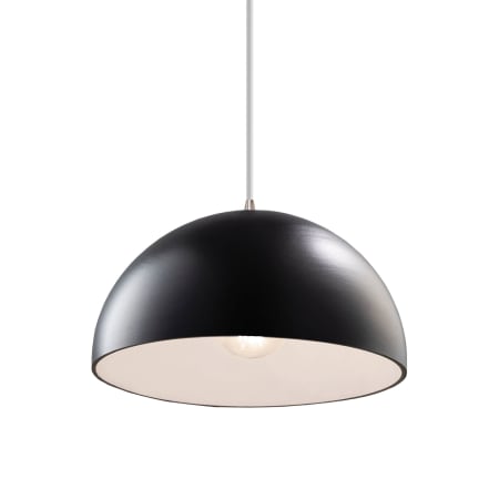 Justice Design Group Radiance 13" Wide Pendant with a Ceramic Carbon Matte Black Shade Brushed Nickel