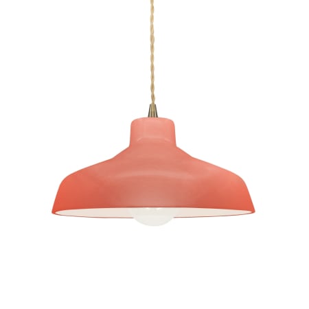 Justice Design Group Radiance 12" Wide Pendant with a Ceramic Gloss Blush Shade Antique Brass