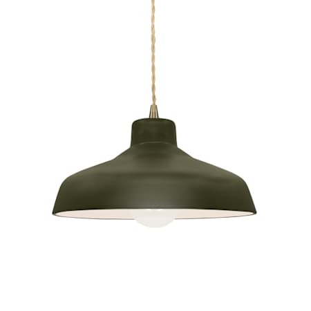 Justice Design Group Radiance 12" Wide Pendant with a Ceramic Matte Green Shade Antique Brass