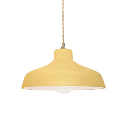 Justice Design Group Radiance 12" Wide Pendant with a Ceramic Muted Yellow Shade Antique Brass