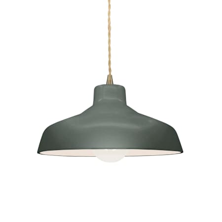 Justice Design Group Radiance 12" Wide Pendant with a Ceramic Pewter Green Shade Antique Brass
