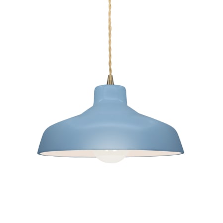 Justice Design Group Radiance 12" Wide LED Pendant with a Ceramic Sky Blue Shade Antique Brass