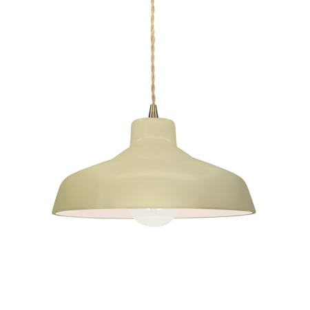 Justice Design Group Radiance 12" Wide LED Pendant with a Ceramic Vanilla Gloss Shade Antique Brass