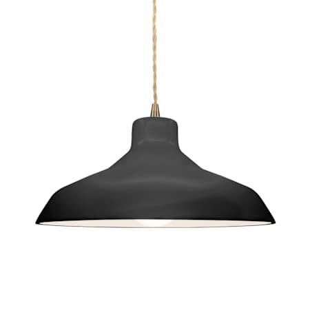Justice Design Group Radiance 14" Wide LED Pendant with a Ceramic Gloss Black and White Shade Antique Brass