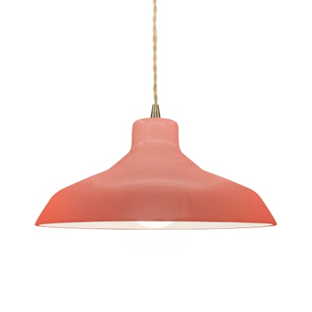 Justice Design Group Radiance 14" Wide Pendant with a Ceramic Gloss Blush Shade Antique Brass