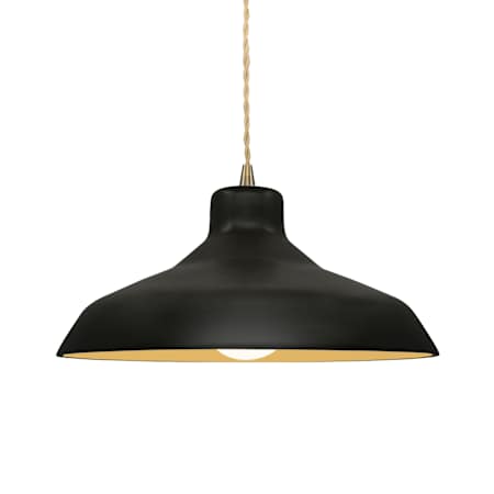 Justice Design Group Radiance 14" Wide Pendant with a Ceramic Carbon Matte Black and Champagne Gold Shade Antique Brass