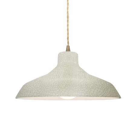 Justice Design Group Radiance 14" Wide Pendant with a Ceramic White Crackle Shade Antique Brass