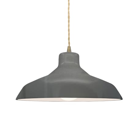Justice Design Group Radiance 14" Wide LED Pendant with a Ceramic Gloss Grey Shade Antique Brass