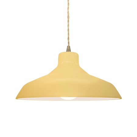 Justice Design Group Radiance 14" Wide Pendant with a Ceramic Muted Yellow Shade Antique Brass