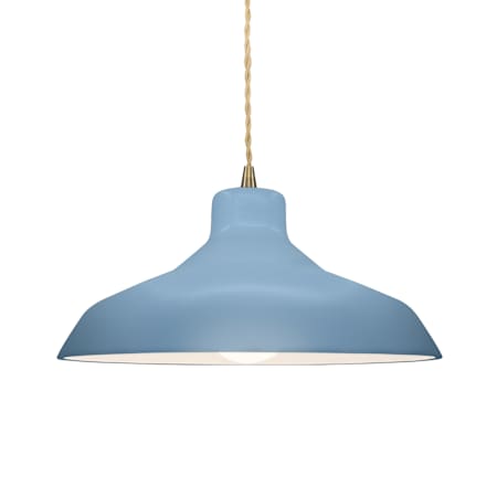 Justice Design Group Radiance 14" Wide Pendant with a Ceramic Sky Blue Shade Antique Brass