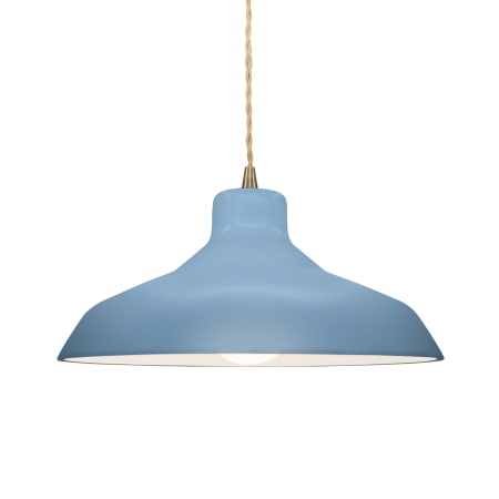 Justice Design Group Radiance 14" Wide LED Pendant with a Ceramic Sky Blue Shade Antique Brass