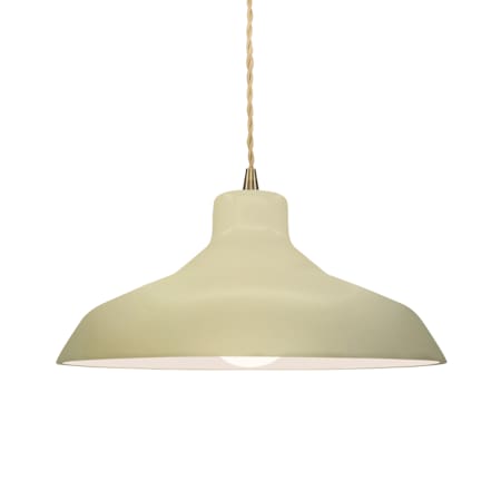 Justice Design Group Radiance 14" Wide LED Pendant with a Ceramic Vanilla Gloss Shade Antique Brass