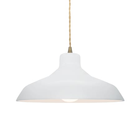 Justice Design Group Radiance 14" Wide LED Pendant with a Ceramic Gloss White Shade Antique Brass