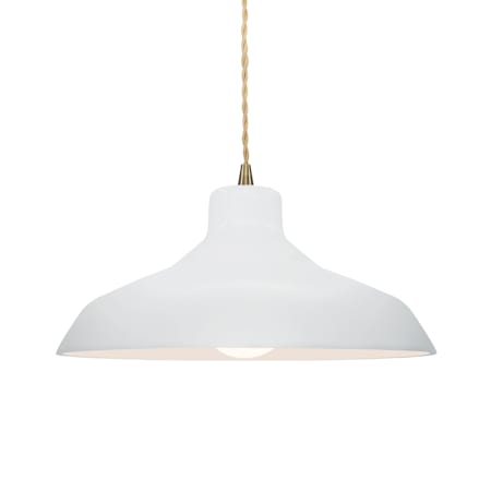 Justice Design Group Radiance 14" Wide Pendant with a Ceramic Gloss White Shade Antique Brass