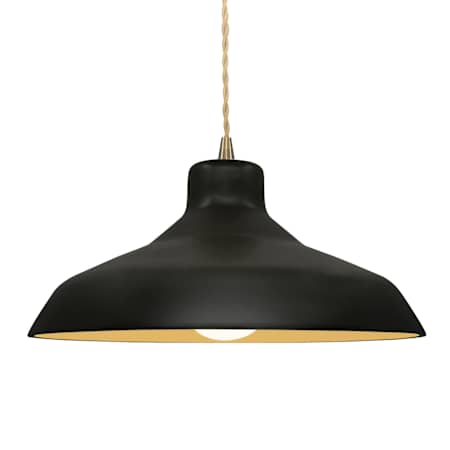 Justice Design Group Radiance 16" Wide Pendant with a Ceramic Carbon Matte Black and Champagne Gold Shade Antique Brass