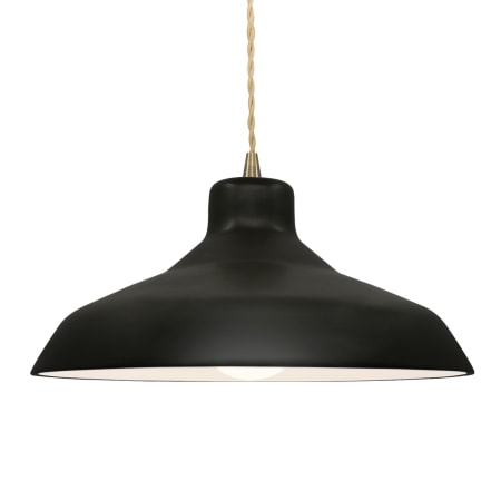 Justice Design Group Radiance 16" Wide LED Pendant with a Ceramic Carbon Matte Black Shade Antique Brass