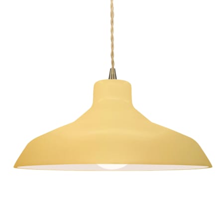 Justice Design Group Radiance 16" Wide LED Pendant with a Ceramic Muted Yellow Shade Antique Brass