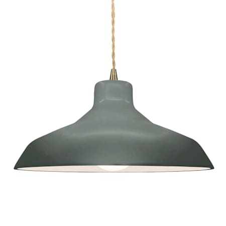 Justice Design Group Radiance 16" Wide Pendant with a Ceramic Pewter Green Shade Antique Brass