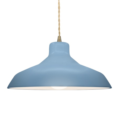 Justice Design Group Radiance 16" Wide LED Pendant with a Ceramic Sky Blue Shade Antique Brass