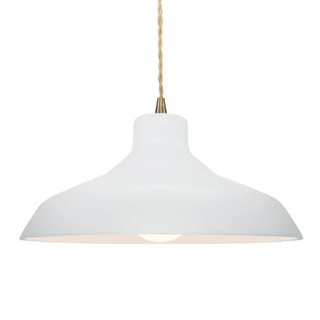 Justice Design Group Radiance 16" Wide LED Pendant with a Ceramic Gloss White Shade Antique Brass