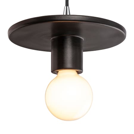 Justice Design Group Radiance 8" Wide Pendant with a Ceramic Carbon Matte Black Shade Polished Chrome