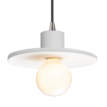 Justice Design Group Radiance 8" Wide Mini Pendant with a Ceramic Gloss White Shade Brushed Nickel