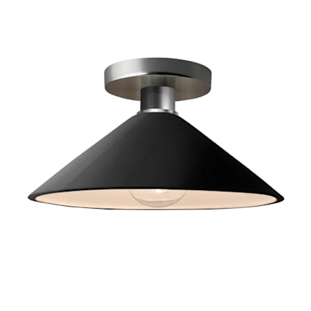 Justice Design Group Radiance 12" Wide LED Semi-Flush Ceiling Fixture with a Ceramic Gloss Black and White Shade Brushed Nickel