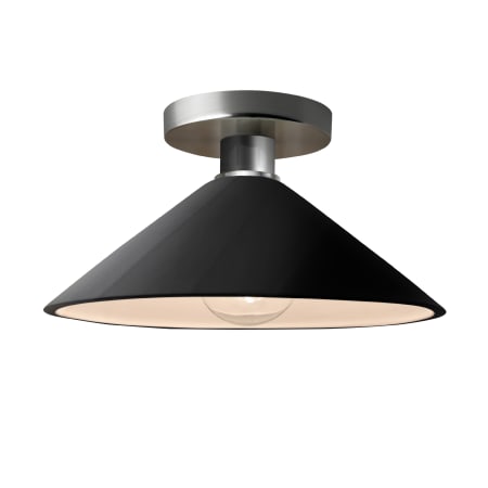 Justice Design Group Radiance 12" Wide Semi-Flush Ceiling Fixture with a Ceramic Gloss Black Shade Brushed Nickel