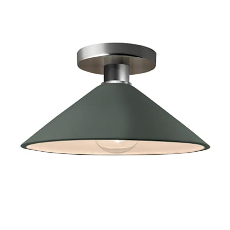 Justice Design Group Radiance 12" Wide LED Semi-Flush Ceiling Fixture with a Ceramic Pewter Green Shade Brushed Nickel