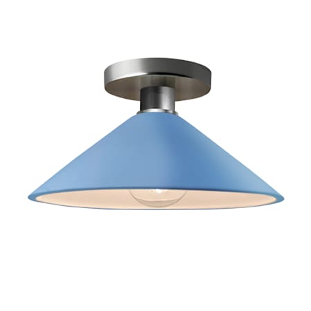 Justice Design Group Radiance 12" Wide Semi-Flush Ceiling Fixture with a Ceramic Sky Blue Shade Brushed Nickel
