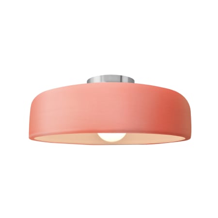 Justice Design Group Radiance 13" Wide LED Semi-Flush Ceiling Fixture with a Ceramic Gloss Blush Shade Brushed Nickel