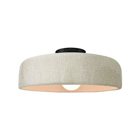 Justice Design Group Radiance 13" Wide LED Semi-Flush Ceiling Fixture with a Ceramic White Crackle Shade Matte Black