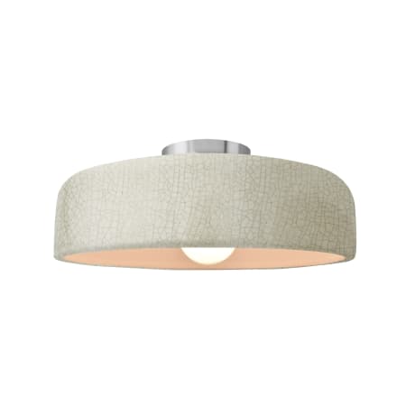 Justice Design Group Radiance 13" Wide LED Semi-Flush Ceiling Fixture with a Ceramic White Crackle Shade Brushed Nickel
