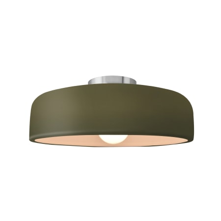 Justice Design Group Radiance 13" Wide LED Semi-Flush Ceiling Fixture with a Ceramic Matte Green Shade Brushed Nickel