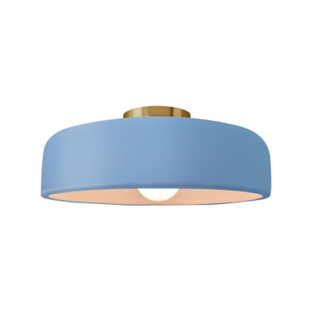 Justice Design Group Radiance Collection - Spire 13" Wide LED Semi-Flush Ceiling Fixture with Sky Blue Shade Brushed Brass