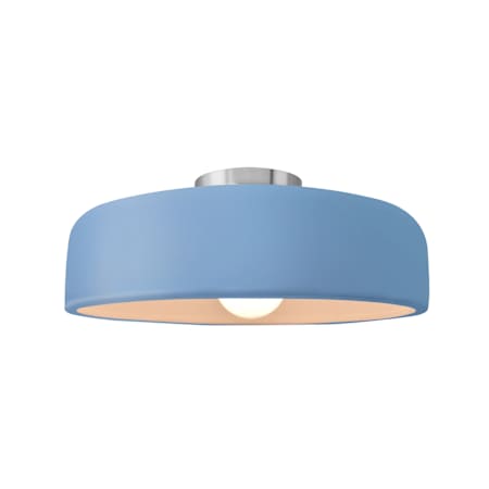 Justice Design Group Radiance 13" Wide Semi-Flush Ceiling Fixture with a Ceramic Sky Blue Shade Brushed Nickel