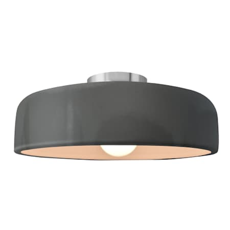 Justice Design Group Radiance 16" Wide Semi-Flush Ceiling Fixture with a Ceramic Gloss Grey Shade Brushed Nickel