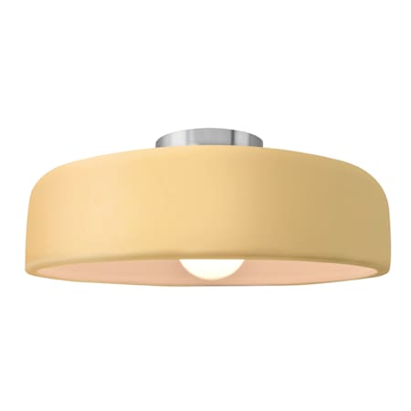 Justice Design Group Radiance 16" Wide LED Semi-Flush Ceiling Fixture with a Ceramic Muted Yellow Shade Brushed Nickel