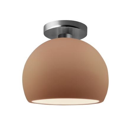 Justice Design Group Radiance 7" Wide LED Semi-Flush Globe Ceiling Fixture with a Ceramic Adobe Shade Brushed Nickel