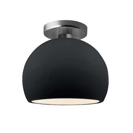 Justice Design Group Radiance 7" Wide Semi-Flush Globe Ceiling Fixture with a Ceramic Gloss Black and White Shade Brushed Nickel