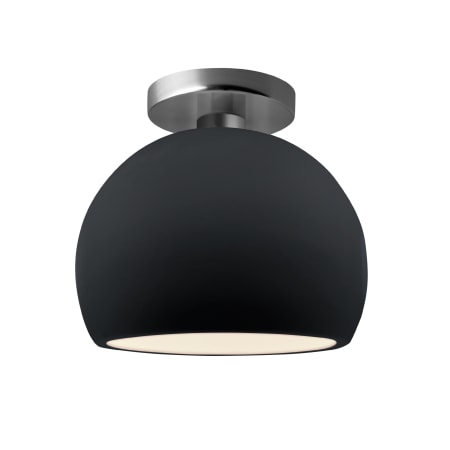 Justice Design Group Radiance 7" Wide LED Semi-Flush Globe Ceiling Fixture with a Ceramic Gloss Black and White Shade Brushed Nickel