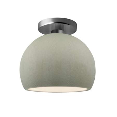 Justice Design Group Radiance 7" Wide LED Semi-Flush Globe Ceiling Fixture with a Ceramic Celadon Green Crackle Shade Brushed Nickel